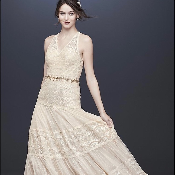 Meet the Posher Other - Lace Halter Maxi Dress in Ivory with Beaded Waist